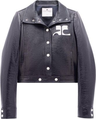 Courrèges vinyl logo-patch jacket - women - Cotton/Elastane/Polyurethane/Polyamide/Cupro/Polyurethane/Elastane - 36 - Blue