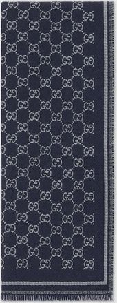 Gucci GG Wool Jacquard Scarf, Blue, Wool