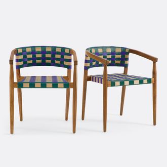 La Redoute Interieurs Set van 2 tafelarmstoelen, massief teakhout en geweven hars, Bianca
