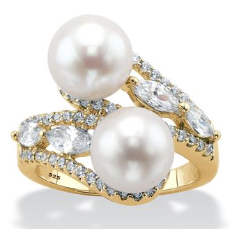 Palm Beach Jewelry 1.30 TCW Genuine Pearl & CZ 14k Gold/Silver Ring