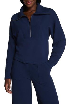 Spanx AirEssentials French Rib Quarter Zip Pullover in Timeless Navy at Nordstrom, Size X-Large