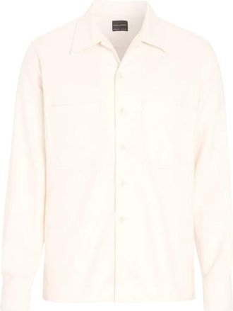 Oscar Jacobson Overhemden, Heren, Wit, S, Katoen, Straight Fit Bowling Collar Twill Shirt