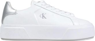 Calvin Klein Schoenen, Dames, Wit, 40 EU, Leer, Minimalistische Leren Sneakers