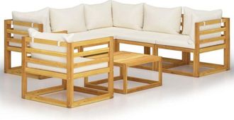 vidaXL Muebles De Jard&iacute;n 7 Pzas Cojines Crema Madera Maciza De Acacia Vidaxl