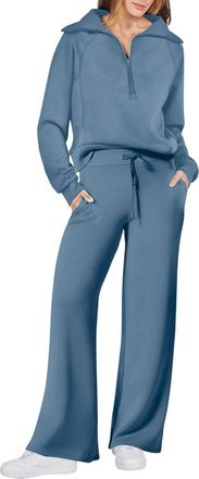 Generic Women 2 Piece Outfits 2025 Fall Fashion Airport Wide Leg Pants Lounge Set Leisure Vacation Clothes Sweatsuits