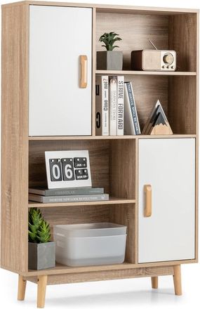 Costway Costway - Librer&iacute;a De Madera, Estanter&iacute;a Con 4 Niveles Y 2 Puertas, Almohadillas Anti Rasgu&ntilde;os, Dispositivo Antivuelco (blanco)