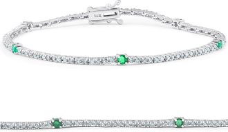 Pompeii3 1 1/10 Ct Diamond & Genuine Green Emerald Tennis Bracelet 14k White Gold 7