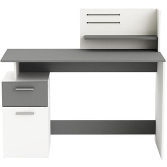 Calicosy Calicosy - Escritorio 1 Puerta y 1 Cajón, Decoración Gris y Blanco L121,5 cm - Platon
