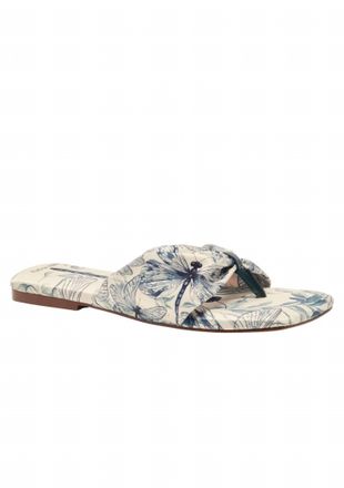 Free People Womens Tia Ruched Printed Thong Sandal In Dragonfly Bandana