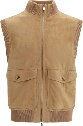 Brunello Cucinelli Beige Lamb Ovis Aries Aries Sleveless Mens Jacket