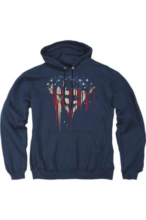 Gildan Superman Bleeding Shield Adult Pull Over Hoodie / Hooded Sweatshirt