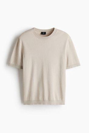 H&M Slim Fit Knitted T-shirt in Beige at Nordstrom, Size Xx-Large