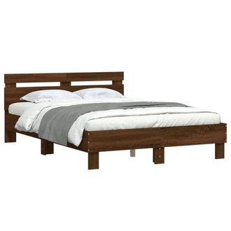 Berkfield Home Durable Bed Frame with LED without Mattress Brown Oak 120x190 cm | Size: Small Double