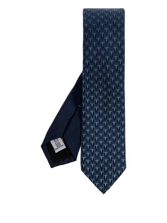 Moschino pattern silk tie - men - Silk - One Size - Blue