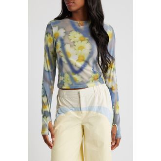 Puma x Collina Strada Mesh Long Sleeve Top in Yellow Pear-Aop at Nordstrom Rack, Size Small