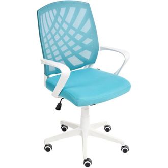 Beliani Silla De Oficina Reclinable De Poli&eacute;ster Estructura Blanca Negro Giratorio Ajustable Azul Bonny