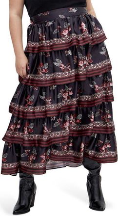 City Chic Drama Floral Ruffle Tiered Maxi Skirt at Nordstrom, Size Xxl