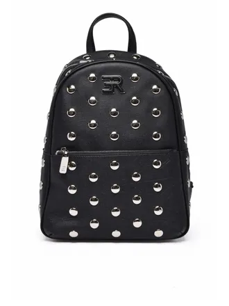 Ermanno Scervino Structured Black Polyurethane Backpack With Metallic Accents