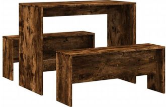 vidaXL 3 Piece Dining Table and Bench set Smoked Oak Engineered Wood Vidaxl