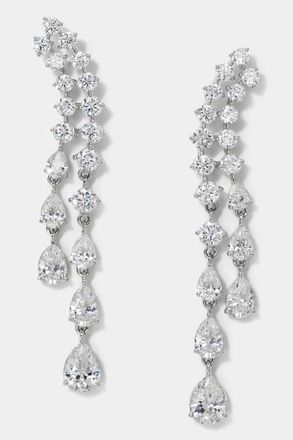 Nadri Willow CZ Double Drop Linear Post Climber Earrings in Rhodium at Nordstrom