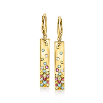 Ross-Simons Scattered Multi-Gemstone Bar Drop Earrings in 18kt Gold Over Sterling