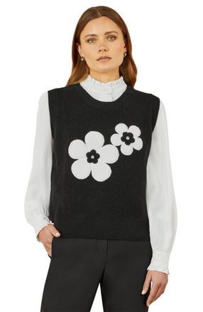 Yumi Knitted Floral Sleeveless Sweater Vest in Black at Nordstrom, Size Medium