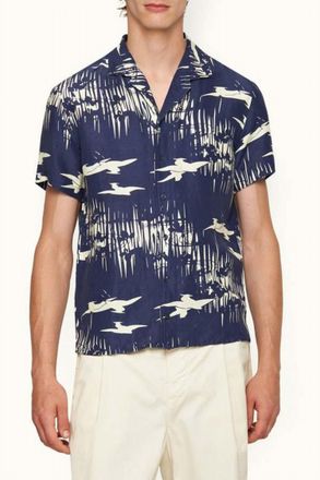 Orlebar Brown Hibbert Living Dream Shirt In Midnight Navy/sea Mist