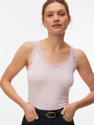 Vero Moda Spitzentop VERO MODA VMROSA SL TOP JRS NOOS, Damen, Gr. L, roseate spoonbill, Jersey, Obermaterial: 95% Viskose, 5% Elasthan, unifarben, figurbetont n