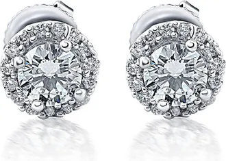 Pompeii3 Halo Diamond Studs 1/2 Carat 10K White Gold 6mm