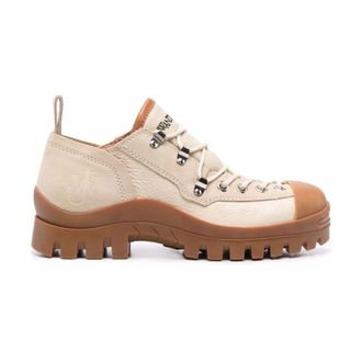 J.W.Anderson Schoenen, Dames, Beige, 40 EU, Katoen, Beige Leren Veterlaarsjes