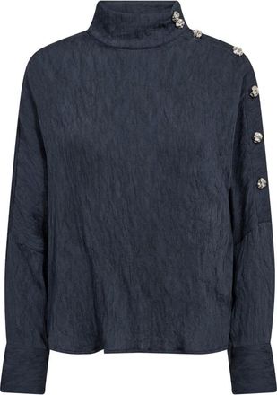 Co'Couture Camellocc Blusa de Botones Asim&eacute;trica - Blouses & Shirts - Mujer - Azul - XS