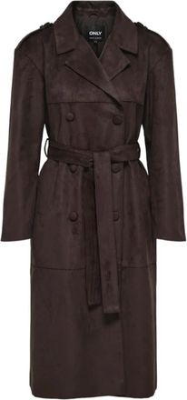 Only Only, Jassen, Dames, Bruin, L, Polyester, Onlbine Life Faux Suede Trenchcoat Otw
