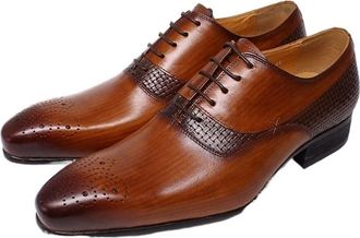 Generic Dress Oxford for Men Lace Up Brogue Embossed Round Burnished Toe Cowhide Slip Resistant Block Heel Anti-Slip Non Slip Rubber Sole Business(Brown,8.5 U