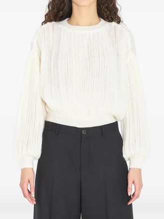 Loewe balloon-sleeve sweater - women - Mohair/Polyamide/Cotton/Wool/CALFSKIN - S - Neutrals