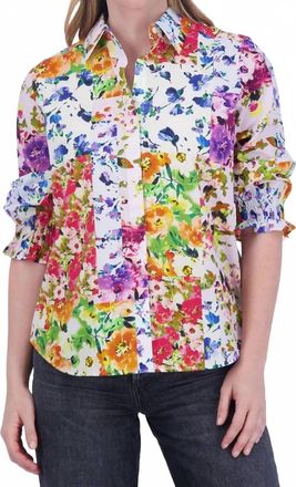 Foxcroft Olivia 3/4 Sleeve Floral Top In Floral Patchwork