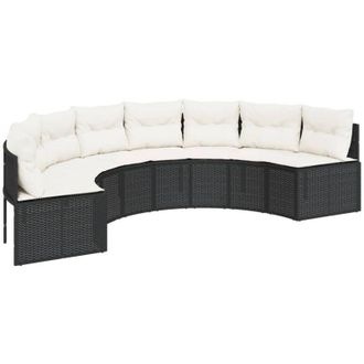 vidaXL Sof&aacute; De Jard&iacute;n Semicircular Con Cojines Rat&aacute;n Sint&eacute;tico Negro Vidaxl