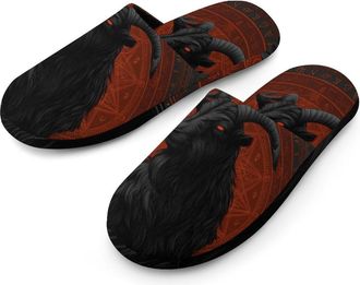 Generic Goats Mendes Skull Goat Gothic Satan Mens Slippers Warm Non-Slip Houes Shose Spa Slipper for Home Bedroom