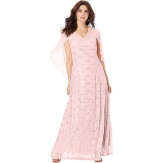 Roaman's Plus-Size Allover Lace Gown With Capelet in Pale Blush at Nordstrom, Size 22