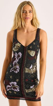 NASTY GAL Womens Celestial Placement Beaded Mini Dress - Black - Size 14 UK
