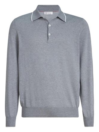 Brunello Cucinelli long-sleeve button-fastening polo shirt - men - Cotton/Cashmere - 56 - Grey