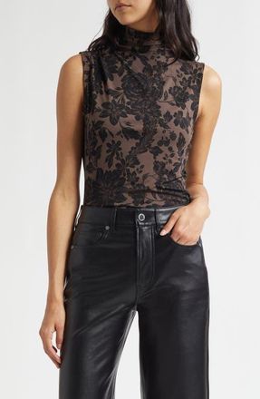 Veronica Beard Mylie Sleeveless Turtleneck Top in Dark Lichen Black at Nordstrom, Size X-Small
