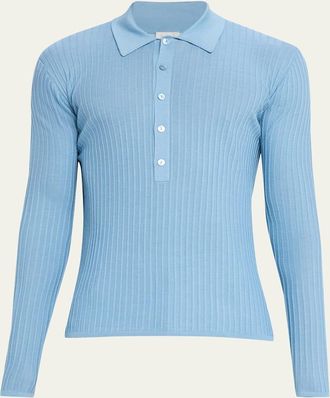 Saint Laurent Mens Wool, Cashmere and Silk Ribbed Polo Sweater
