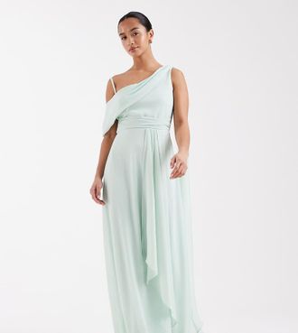 Tfnc Petite Vestito lungo da damigella in chiffon blu acqua con spalle scivolate-Verde