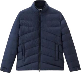 Woolrich High-neck gewatteerd jack - Heren - Gewatteerde jassen - Blauw - S - Katoen - Jassen