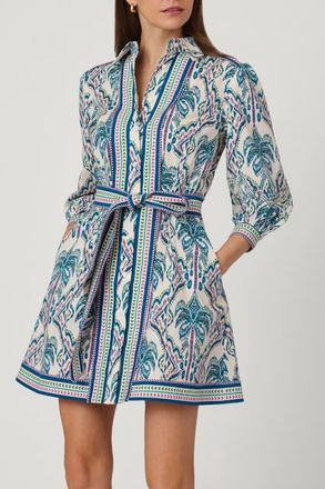 Shoshanna Balinese Palm Print Vesey Dress in Ivory/blue Multi at Nordstrom, Size 12