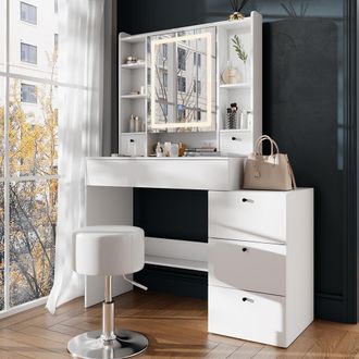 Vicco Tocador Livora, Blanco, 105.5 Cm Con Espejo Led