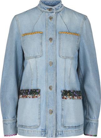 Valentino Embroidered Trimmed Denim Jacket