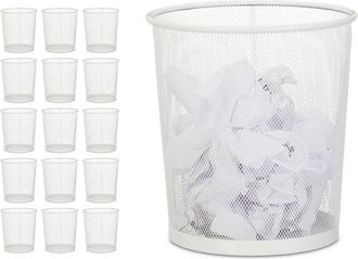 Relaxdays Set 16 Papeleras De Rejilla De Alambre, Cubo Papeles Dormitorio, Redondo, Sin Tapa, Residuos Pl&aacute;stico, 28x26 Cm, Blanco