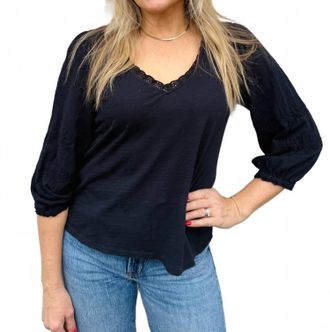 Dylan Chloe V-Neck Top In Washed Black