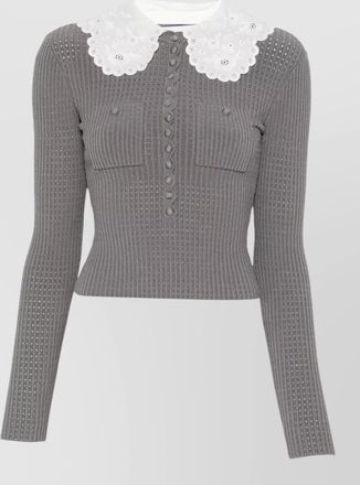 Self Portrait pointelle-knit lace collar blouse